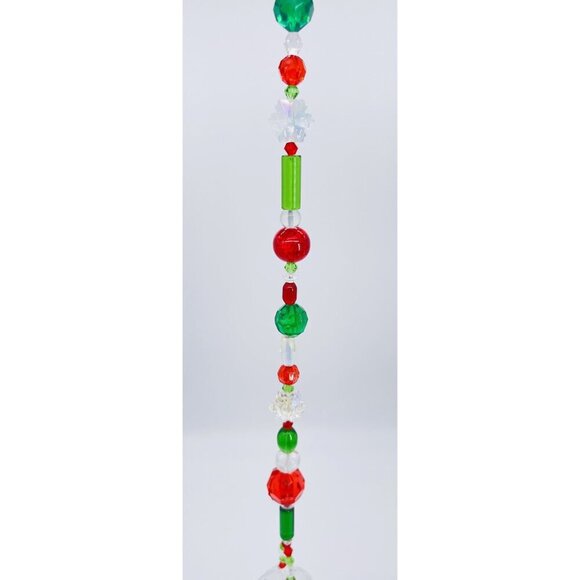 Beaded Christmas Suncatcher Red Green Clear Crystal Prism Hanging Patio Decor - Picture 6 of 10